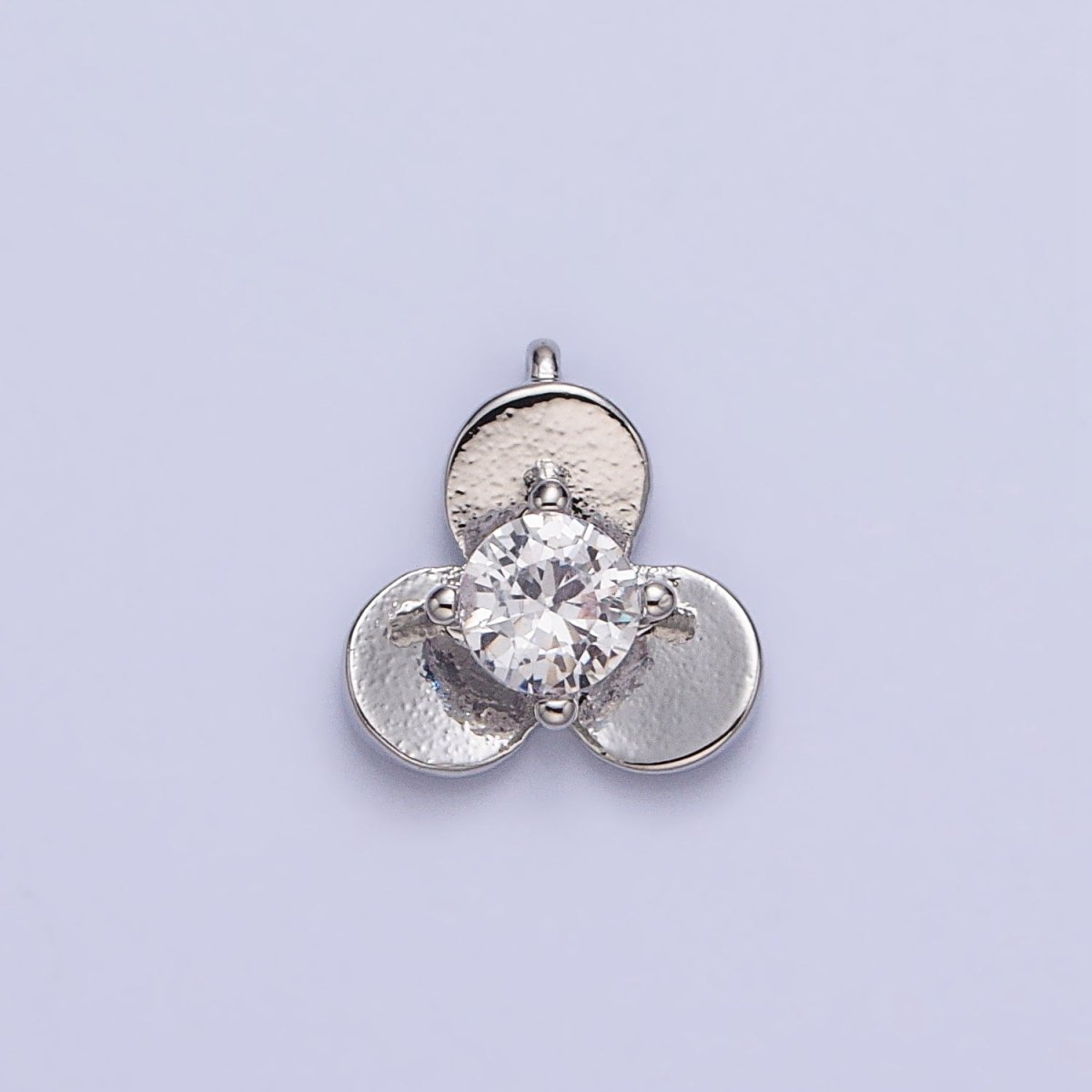 16K Gold Filled Mini Clear CZ Triple Flower Petal Add-On Charm in Gold & Silver | AC1038 AC1039 - DLUXCA