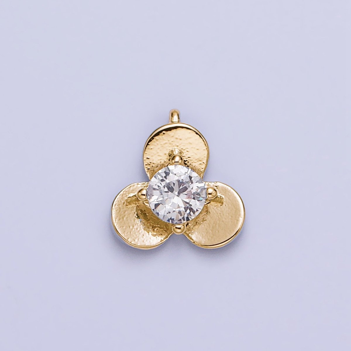 16K Gold Filled Mini Clear CZ Triple Flower Petal Add-On Charm in Gold & Silver | AC1038 AC1039 - DLUXCA