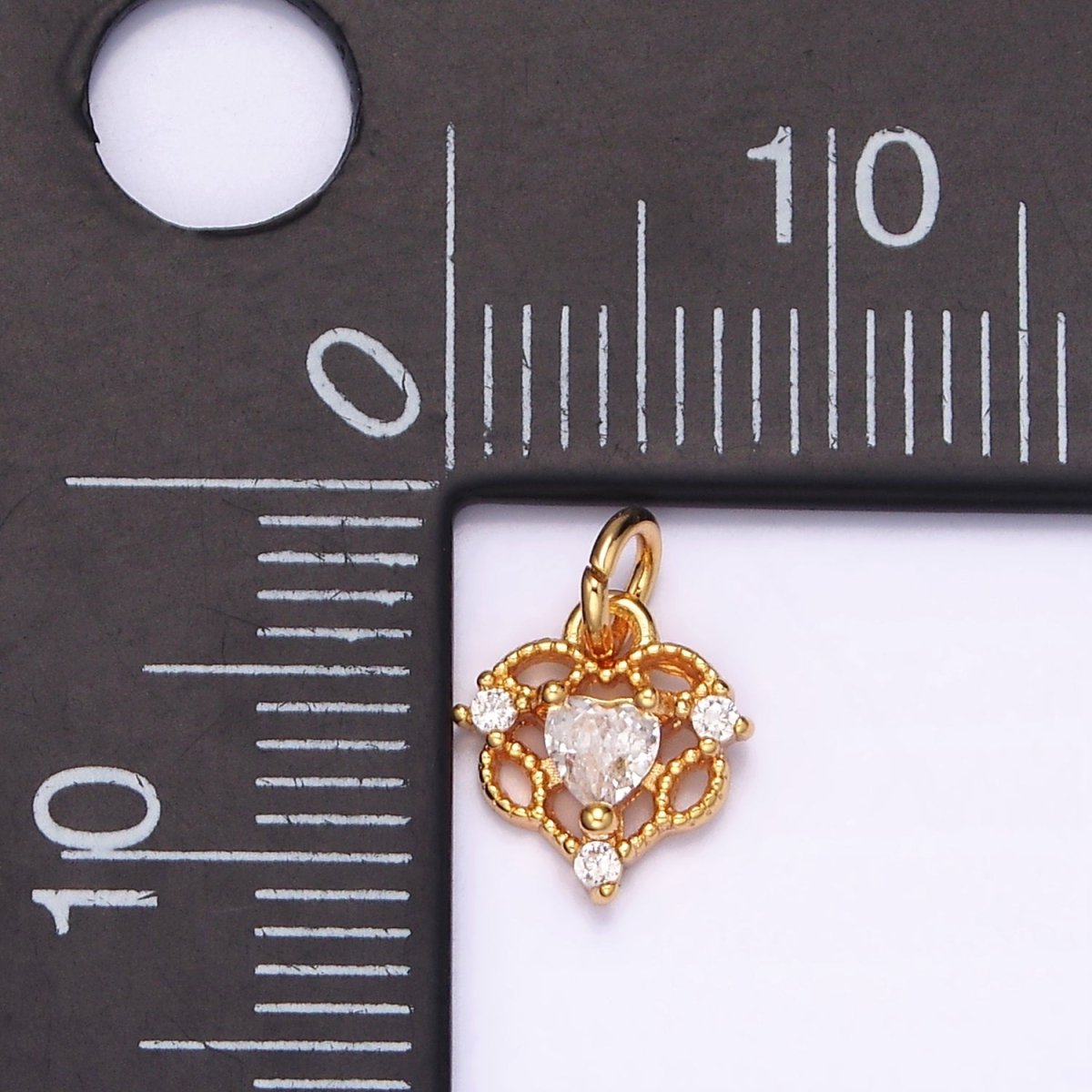 16K Gold Filled Mini Clear Heart Beaded Open Triple CZ Add-On Charm | AG096 - DLUXCA