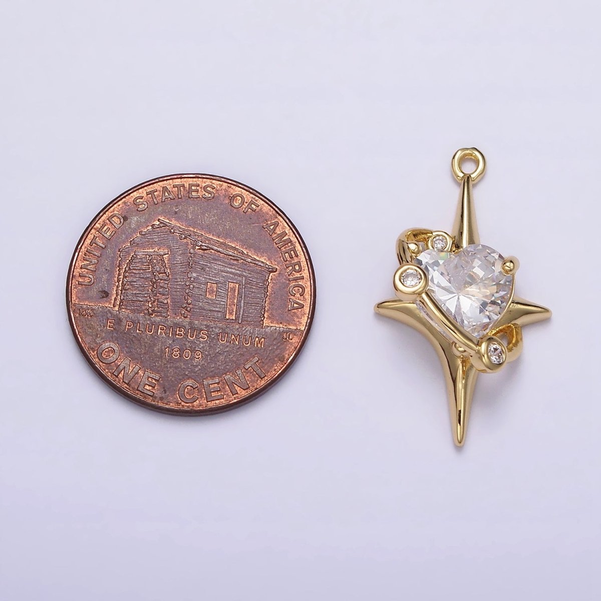 16K Gold Filled Mini Clear Heart CZ North Star Celestial Charm | N943 - DLUXCA