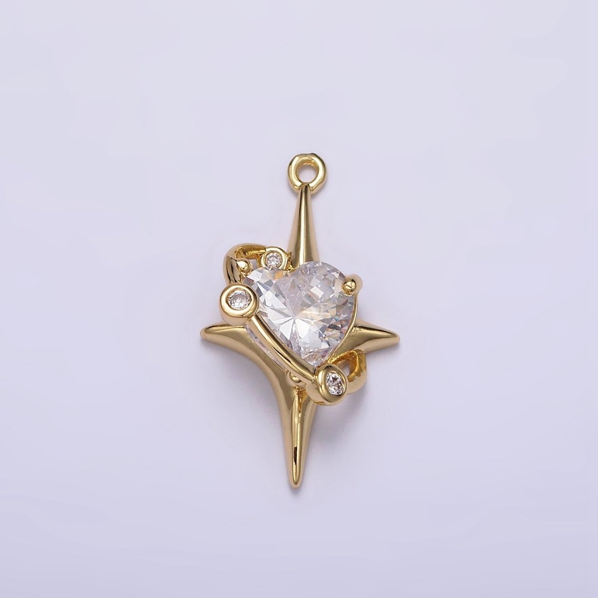 16K Gold Filled Mini Clear Heart CZ North Star Celestial Charm | N943 - DLUXCA