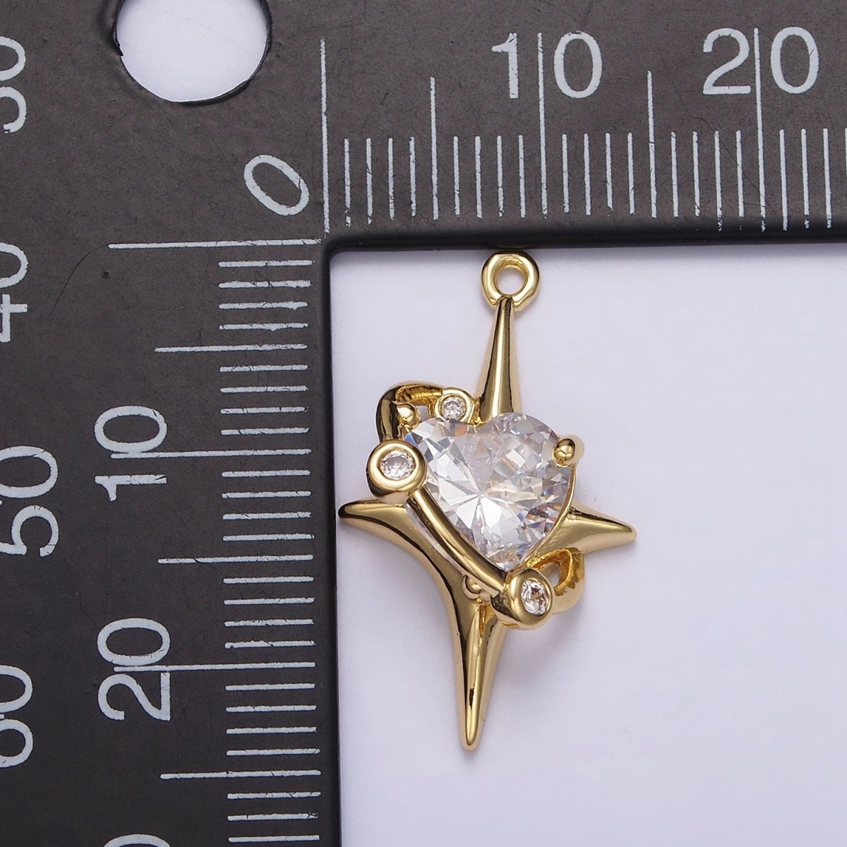 16K Gold Filled Mini Clear Heart CZ North Star Celestial Charm | N943 - DLUXCA