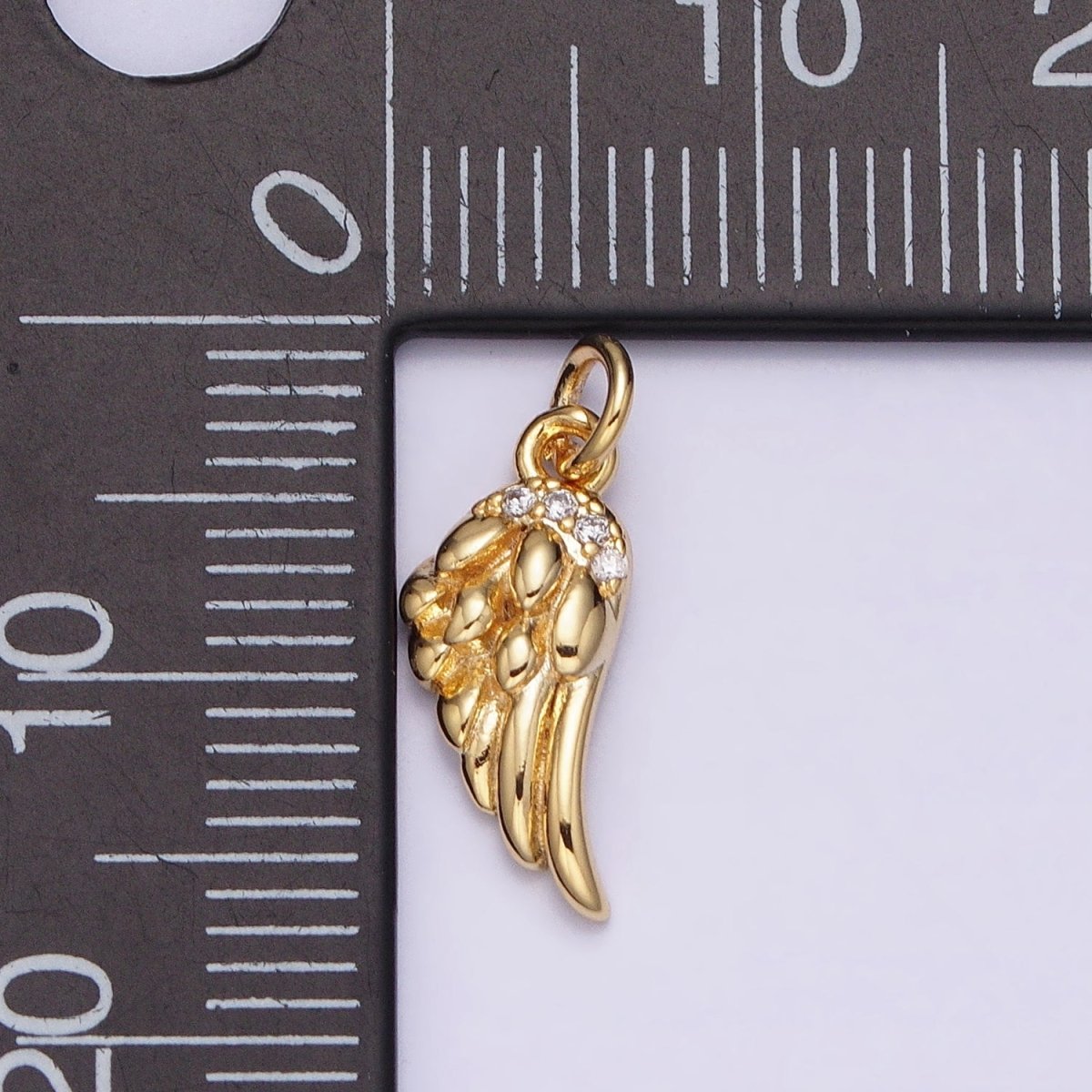 16K Gold Filled Mini Clear Micro Paved CZ Angel Feathered Wings Add-On Charm | AC1157 - DLUXCA