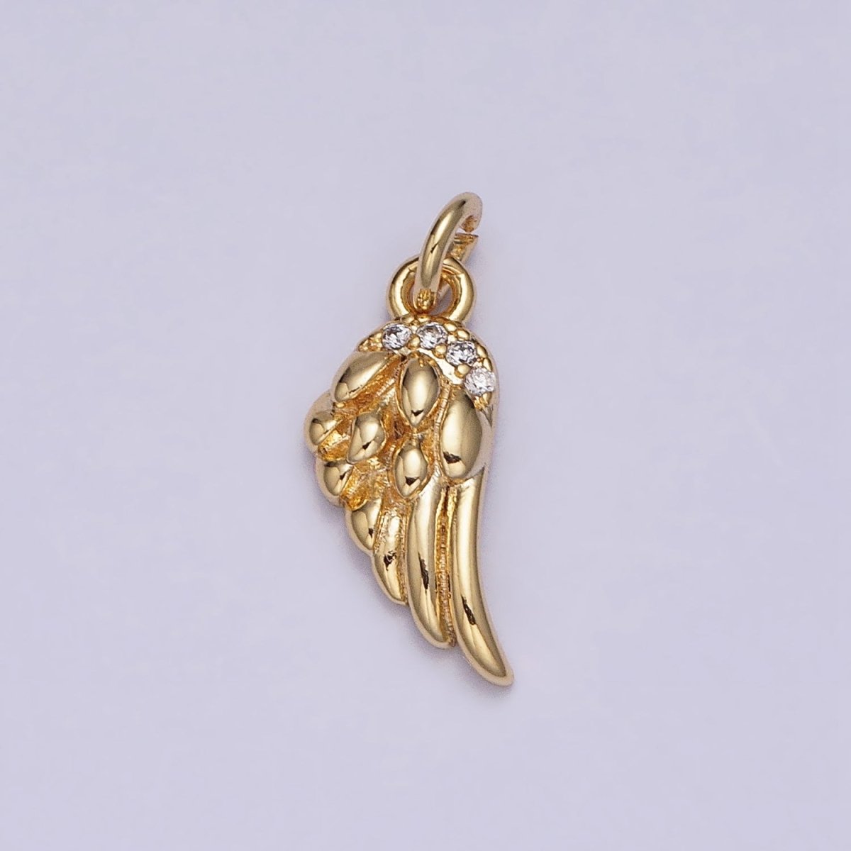 16K Gold Filled Mini Clear Micro Paved CZ Angel Feathered Wings Add-On Charm | AC1157 - DLUXCA