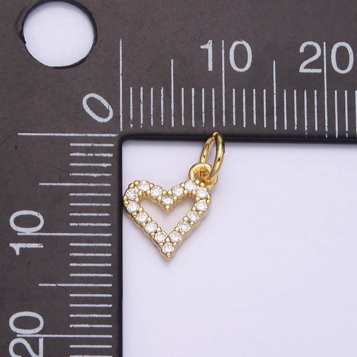 16K Gold Filled Mini Clear Micro Paved CZ Open Heart Add-On Charm | N-974 - DLUXCA