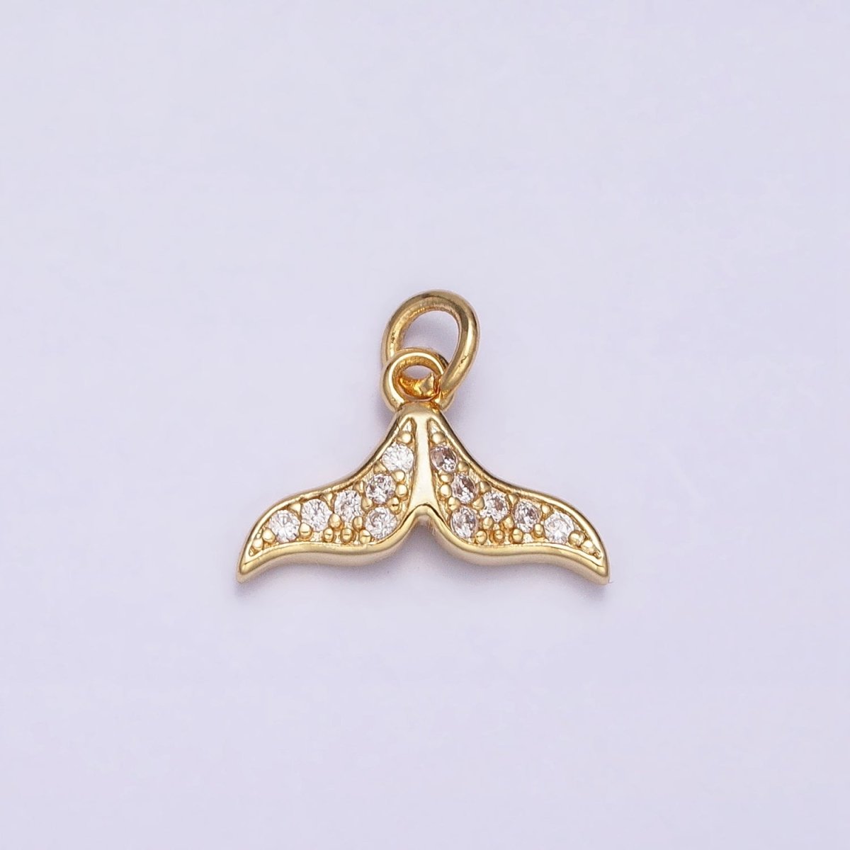 16K Gold Filled Mini Dolphin Tail Ocean Animal Clear Micro Paved CZ Add-On Charm | AC1163 - DLUXCA