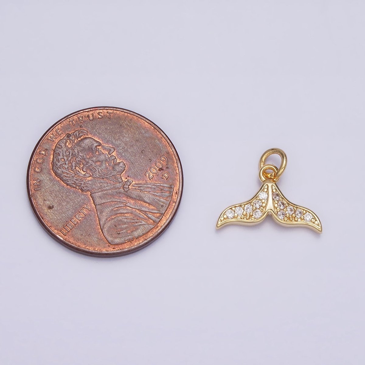 16K Gold Filled Mini Dolphin Tail Ocean Animal Clear Micro Paved CZ Add-On Charm | AC1163 - DLUXCA