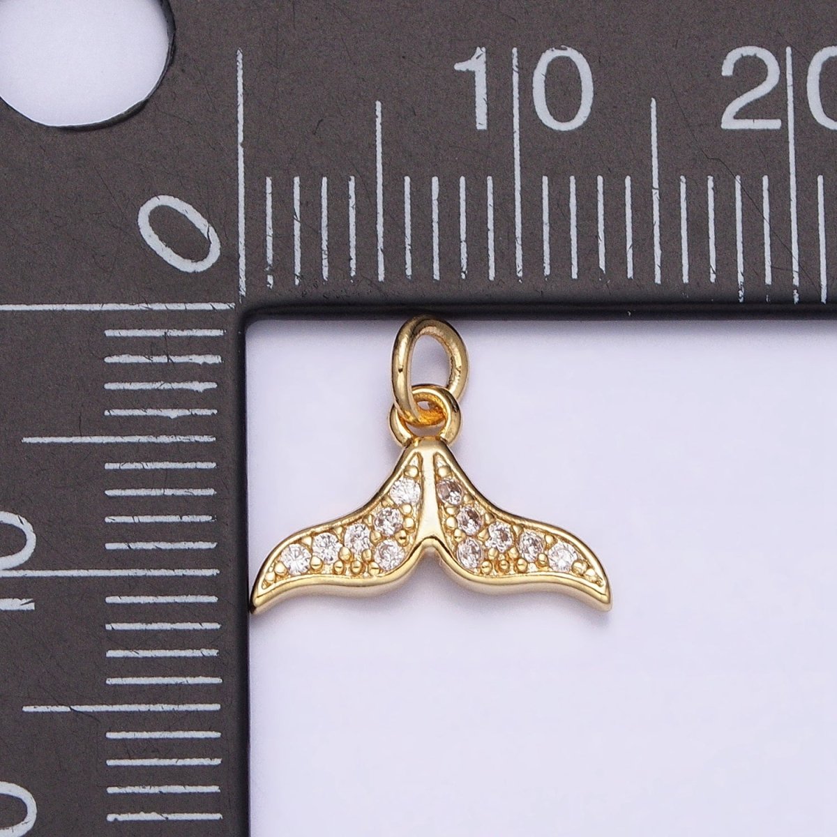 16K Gold Filled Mini Dolphin Tail Ocean Animal Clear Micro Paved CZ Add-On Charm | AC1163 - DLUXCA