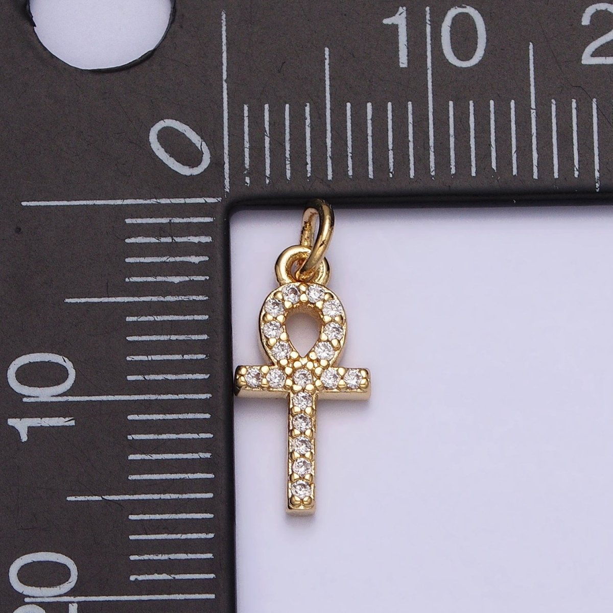 16K Gold Filled Mini Egyptian Ankh Cross Micro Paved CZ Add-On Charm | AC1142 - DLUXCA