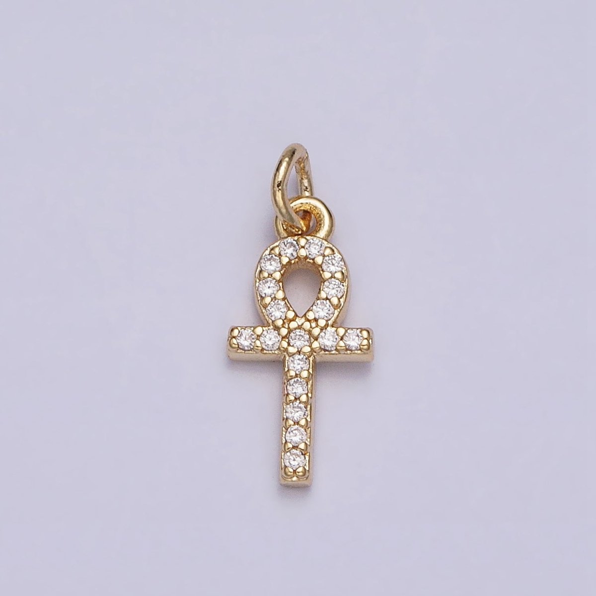 16K Gold Filled Mini Egyptian Ankh Cross Micro Paved CZ Add-On Charm | AC1142 - DLUXCA