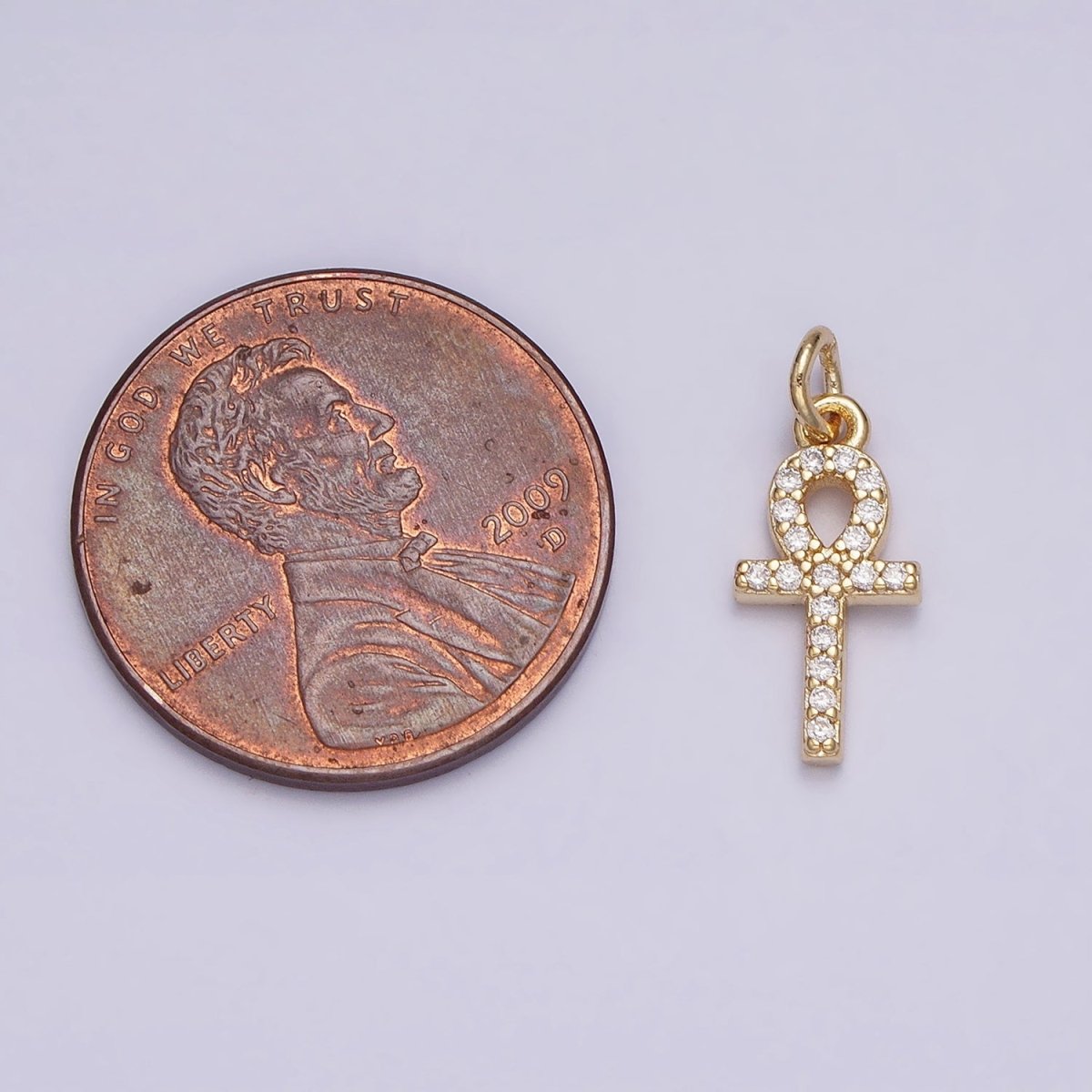 16K Gold Filled Mini Egyptian Ankh Cross Micro Paved CZ Add-On Charm | AC1142 - DLUXCA