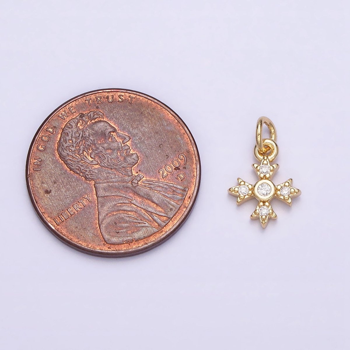 16K Gold Filled Mini Fleury Cross Micro Paved CZ Religious Add-On Charm | AC1152 - DLUXCA