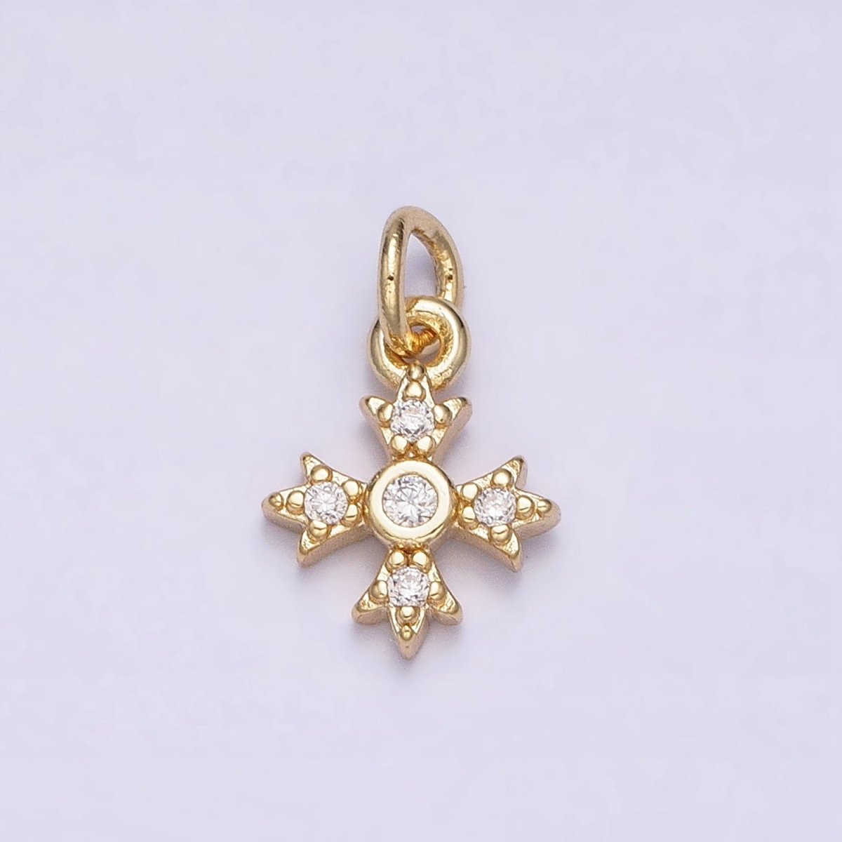 16K Gold Filled Mini Fleury Cross Micro Paved CZ Religious Add-On Charm | AC1152 - DLUXCA