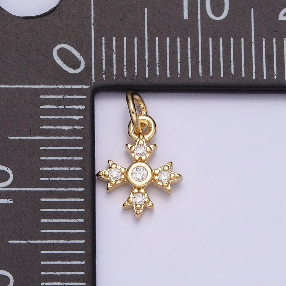 16K Gold Filled Mini Fleury Cross Micro Paved CZ Religious Add-On Charm | AC1152 - DLUXCA