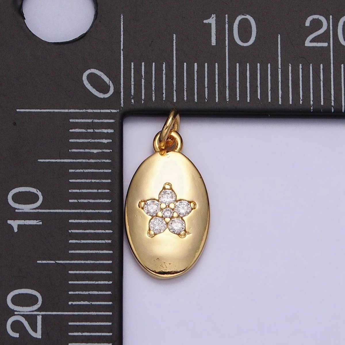 16K Gold Filled Mini Flower Clear CZ Oval Add-On Charm | AC1141 - DLUXCA