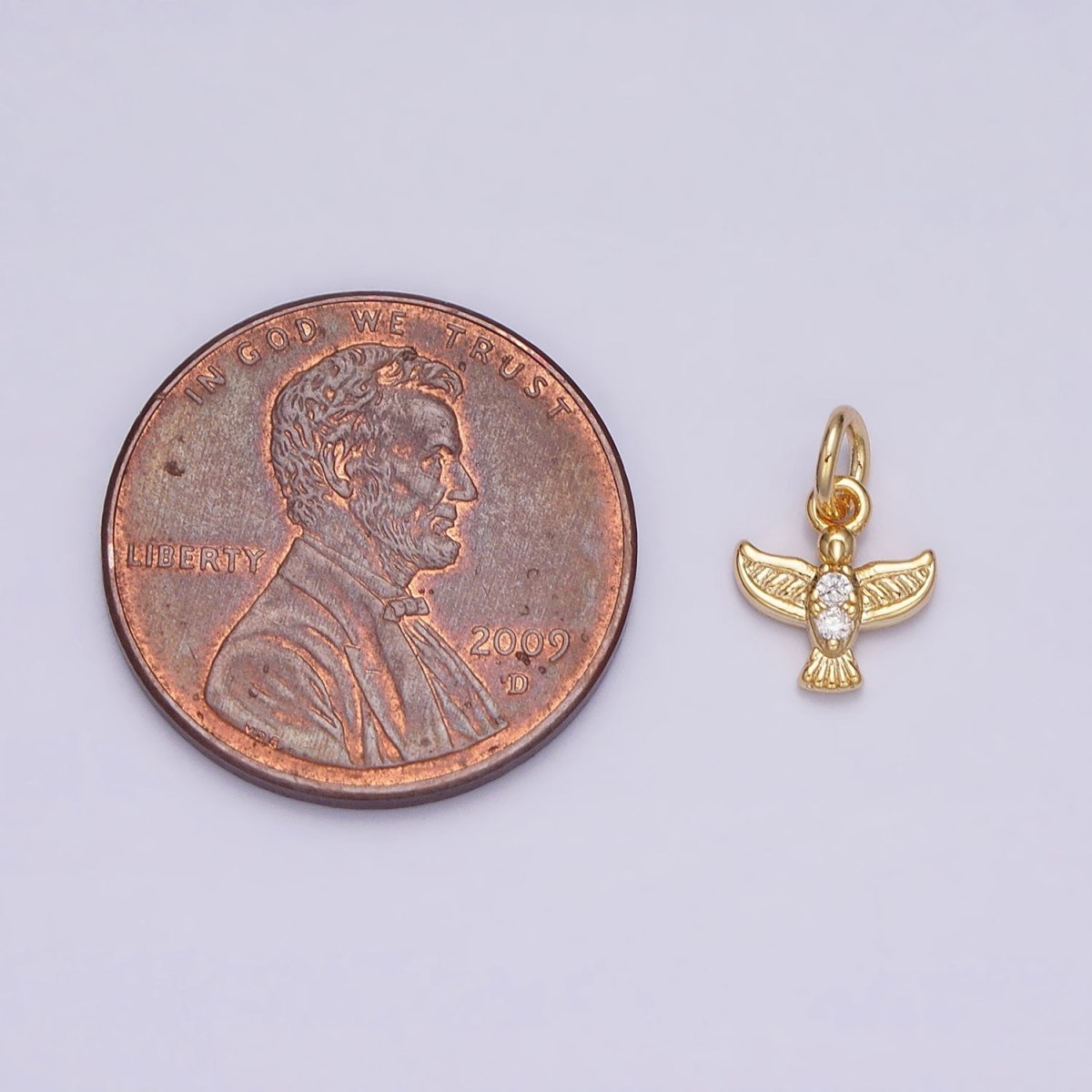 16K Gold Filled Mini Flying Bird Dove Pigeon CZ Add-On Charm | AC1147 - DLUXCA