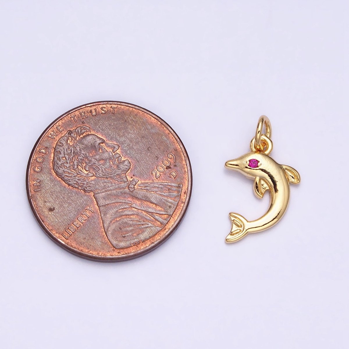 16K Gold Filled Mini Fuchsia-Eyed Dolphin Ocean Animal Add-On Charm | AC1146 - DLUXCA