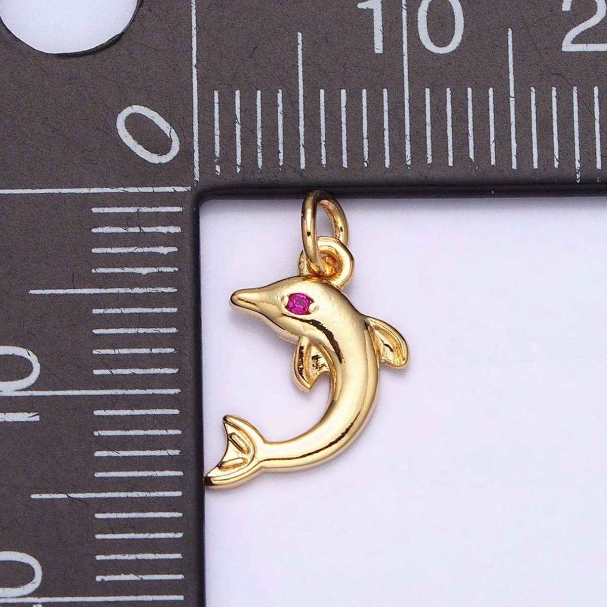 16K Gold Filled Mini Fuchsia-Eyed Dolphin Ocean Animal Add-On Charm | AC1146 - DLUXCA