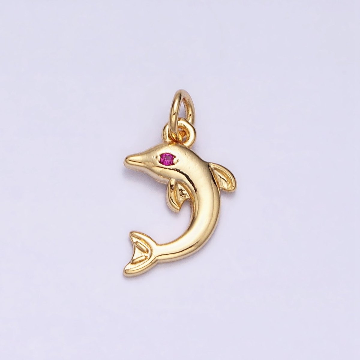 16K Gold Filled Mini Fuchsia-Eyed Dolphin Ocean Animal Add-On Charm | AC1146 - DLUXCA