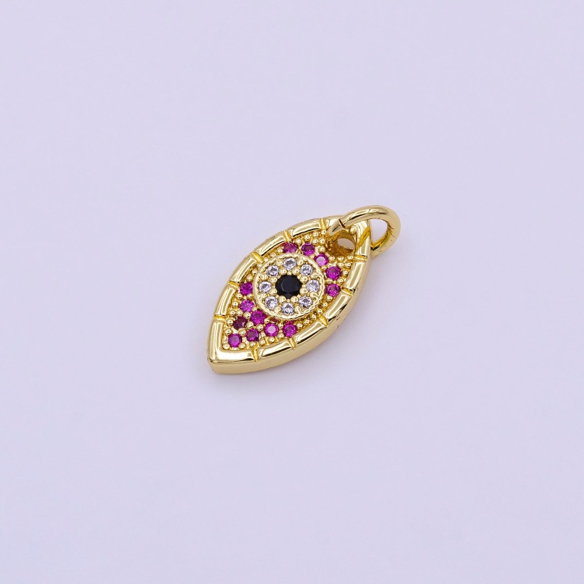 16K Gold Filled Mini Fuchsia Micro Paved Black-Eyed Evil Eye Charm | AC978 - DLUXCA