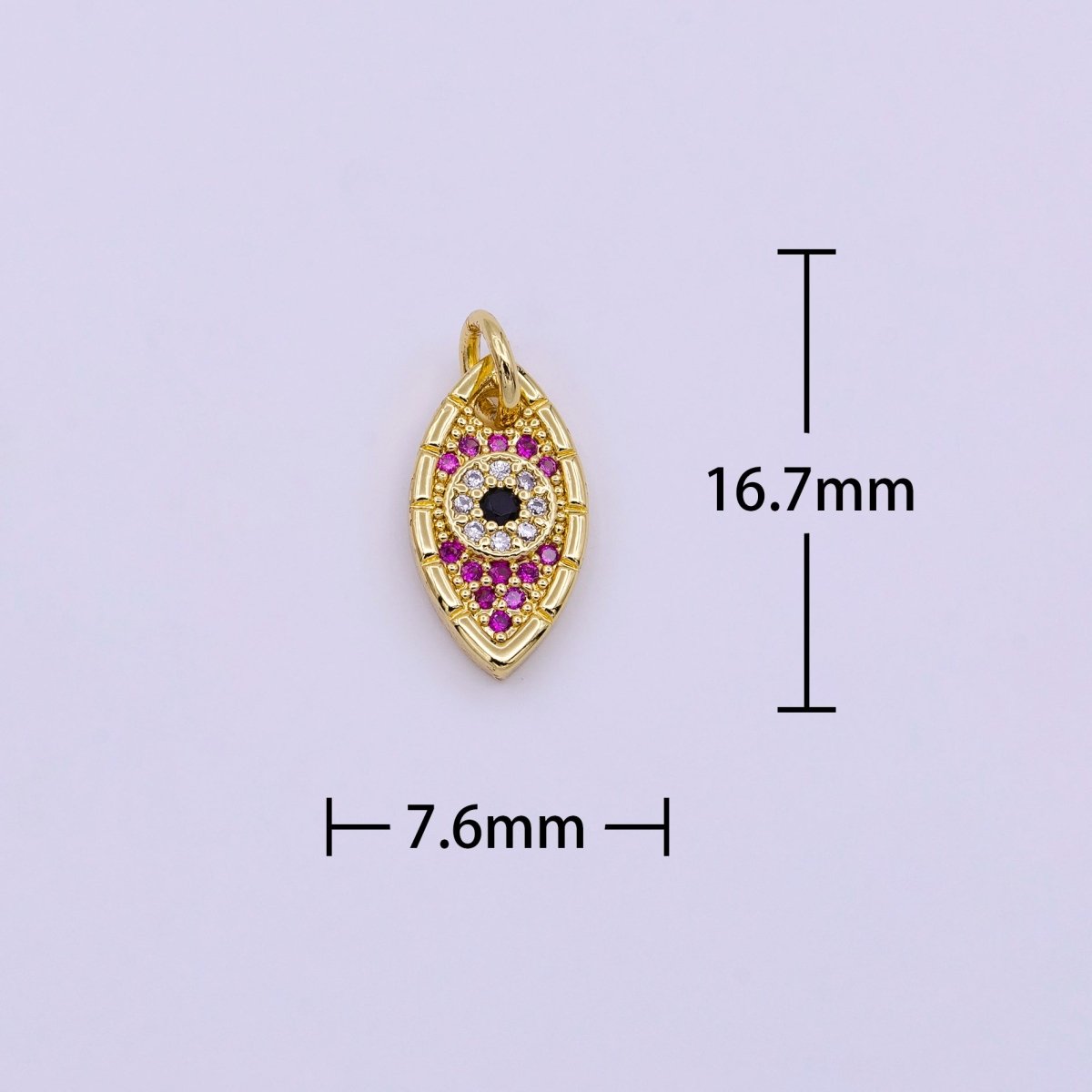 16K Gold Filled Mini Fuchsia Micro Paved Black-Eyed Evil Eye Charm | AC978 - DLUXCA