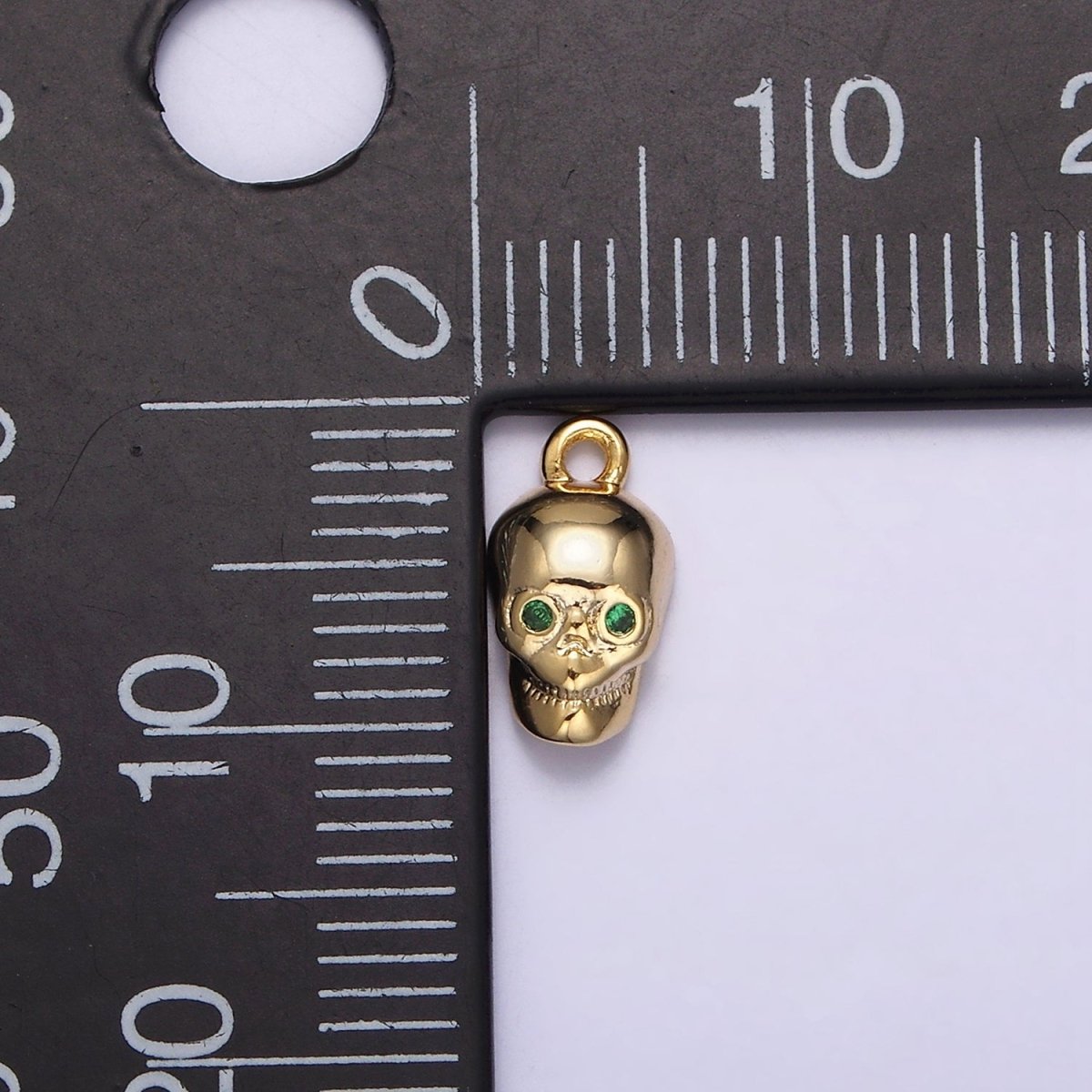 16K Gold Filled Mini Green-Eyed CZ Robot Skull Add-On Charm | N-947 - DLUXCA