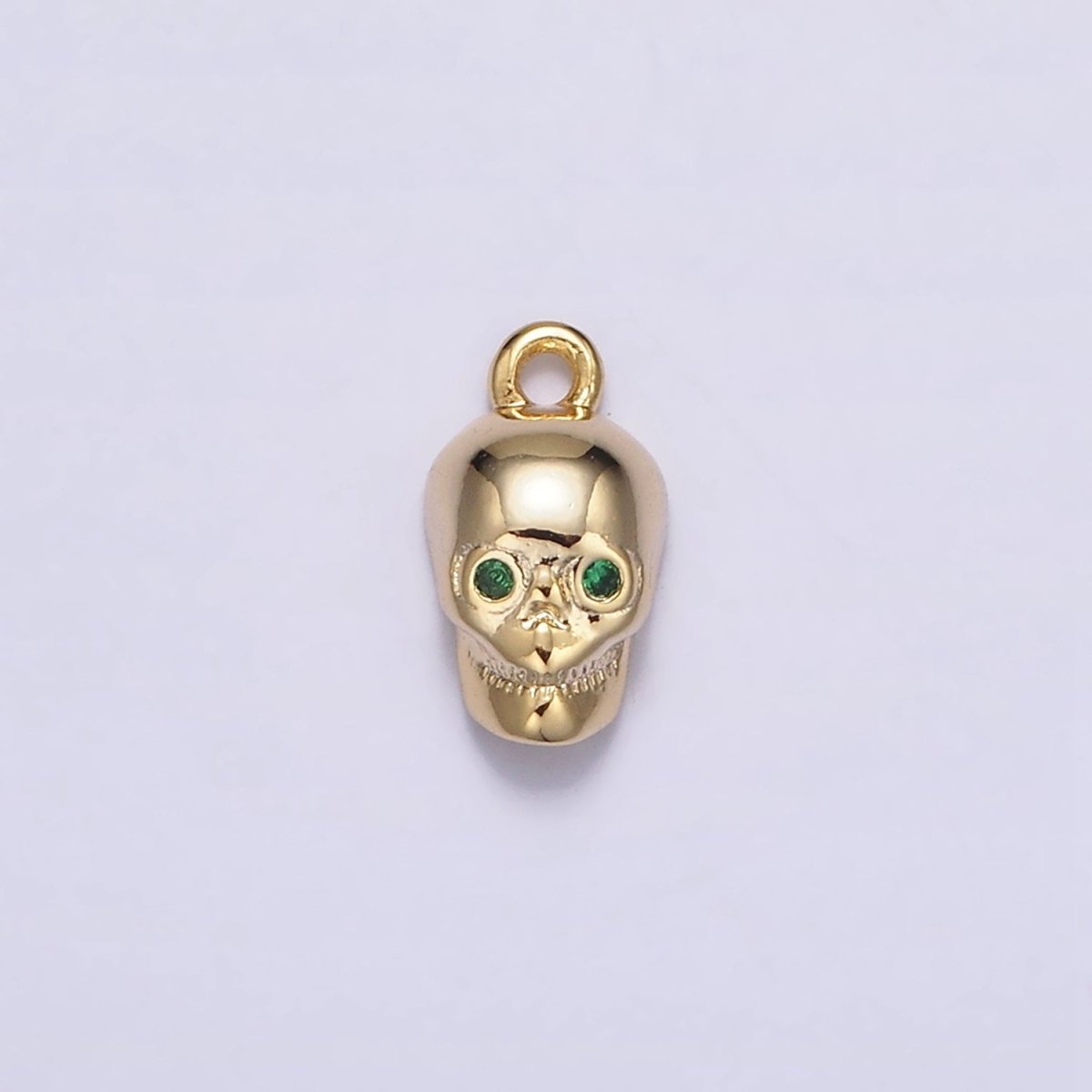 16K Gold Filled Mini Green-Eyed CZ Robot Skull Add-On Charm | N-947 - DLUXCA