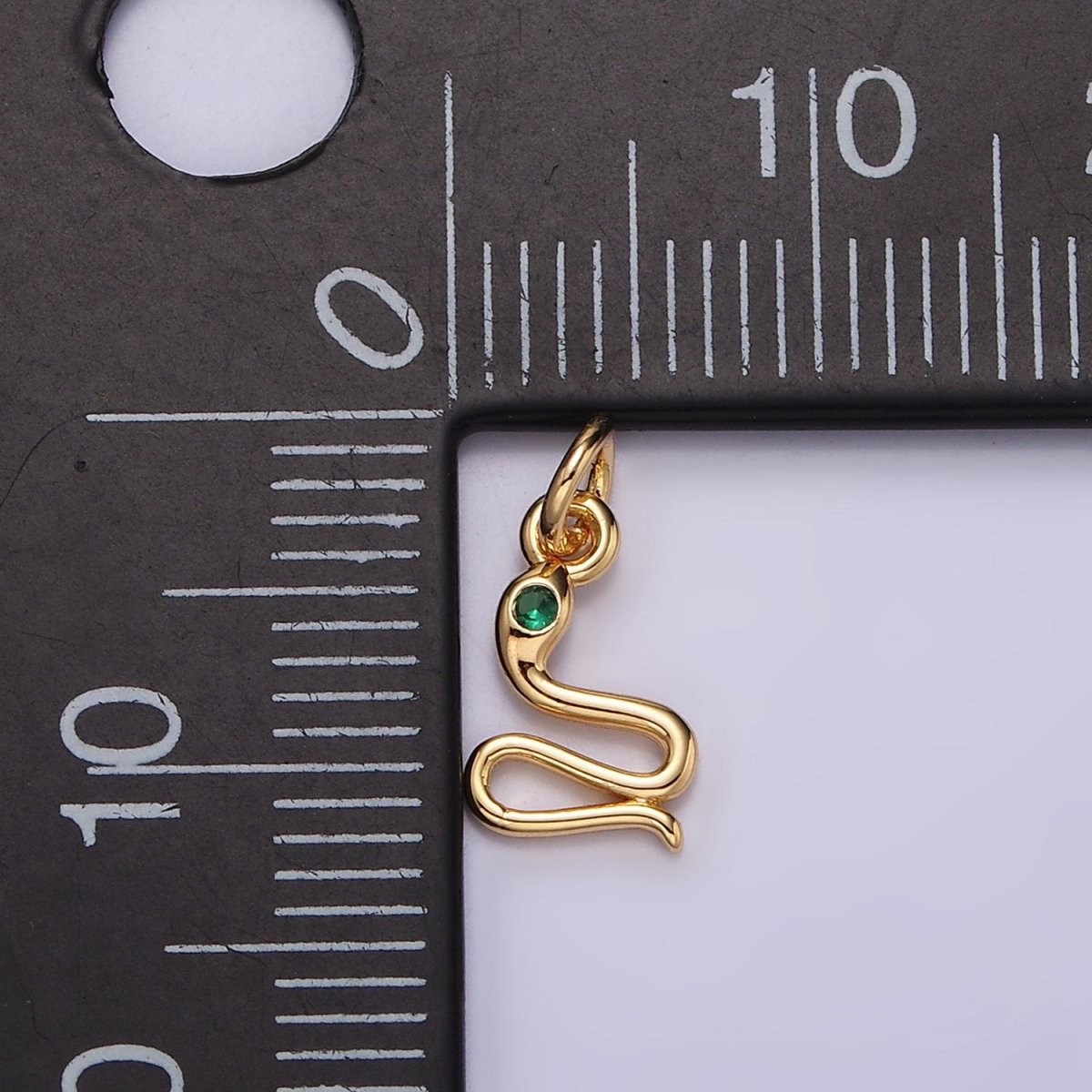 16K Gold Filled Mini Green-Eyed CZ Serpent Snake Charm | N-955 - DLUXCA