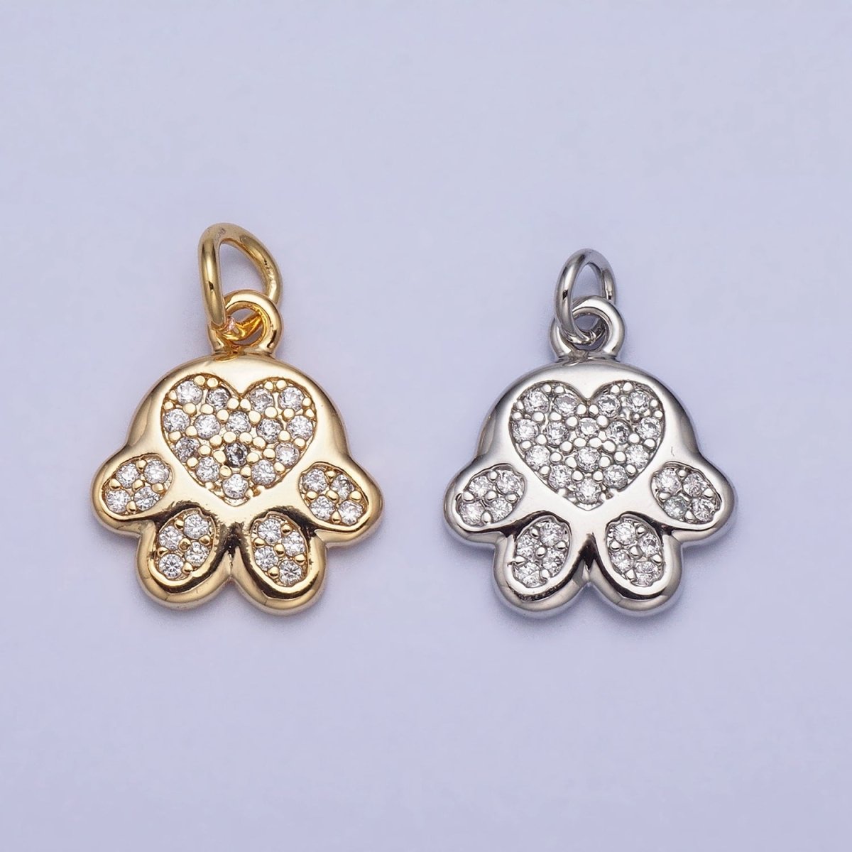 16K Gold Filled Mini Heart Pawprint Pet Animal Add-On Charm in Gold & Silver | AC1040 AC1041 - DLUXCA