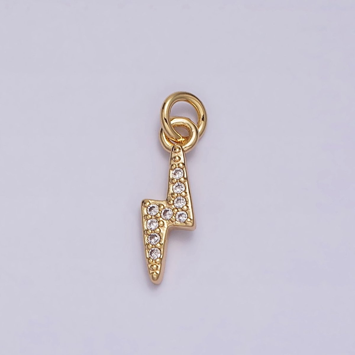 16K Gold Filled Mini Micro Paved CZ Lightning Bolt Add-On Charm in Gold & Silver | AC1067 AC1068 - DLUXCA