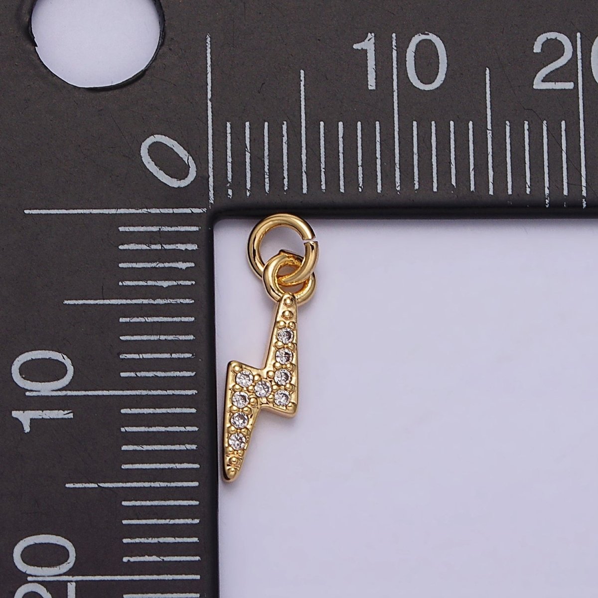 16K Gold Filled Mini Micro Paved CZ Lightning Bolt Add-On Charm in Gold & Silver | AC1067 AC1068 - DLUXCA