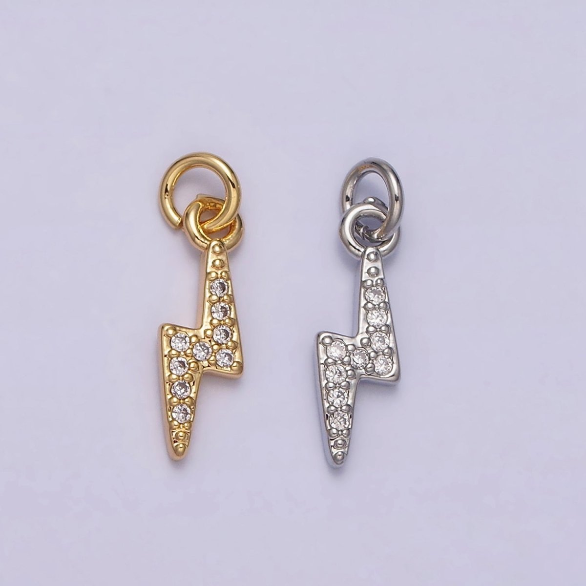 16K Gold Filled Mini Micro Paved CZ Lightning Bolt Add-On Charm in Gold & Silver | AC1067 AC1068 - DLUXCA