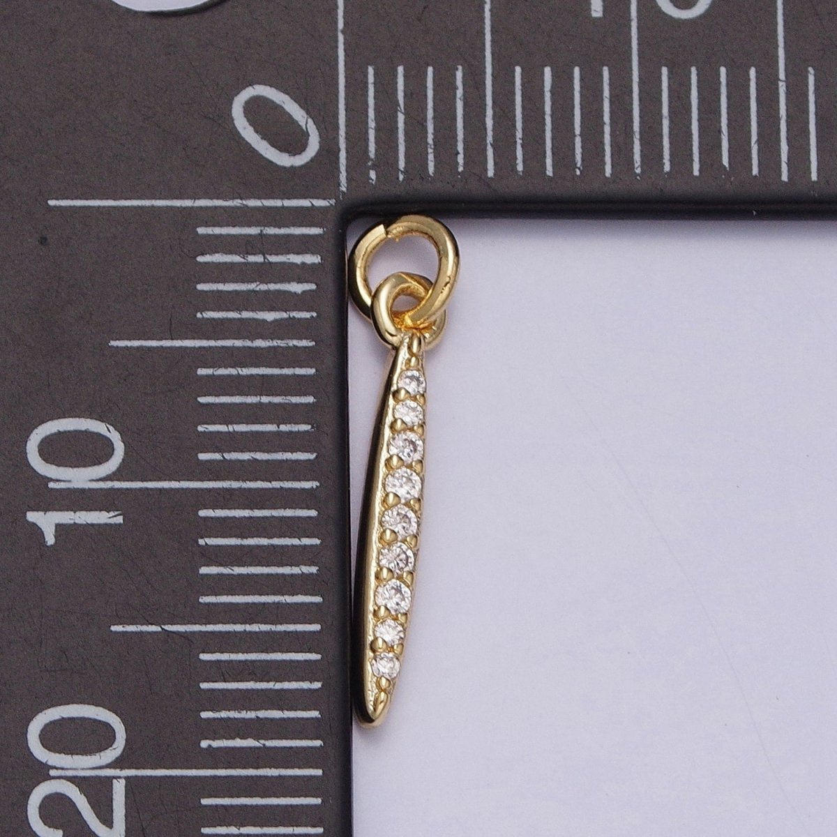 16K Gold Filled Mini Oblong Linear Bar Micro Paved CZ Add-On Charm | AC1160 - DLUXCA