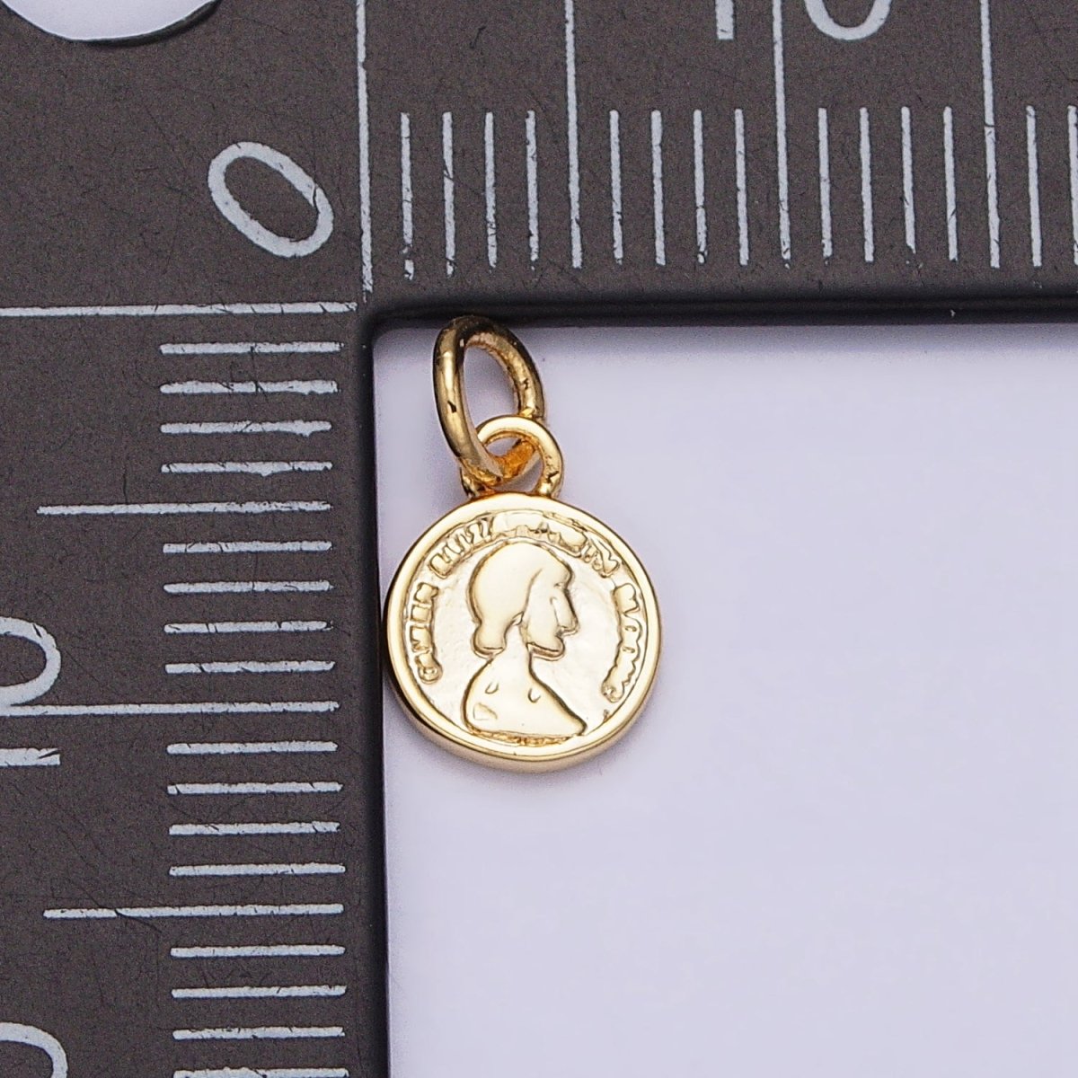 16K Gold Filled Mini Round Quarter Coin Face Portrait Round Add-On Charm | AC1168 - DLUXCA