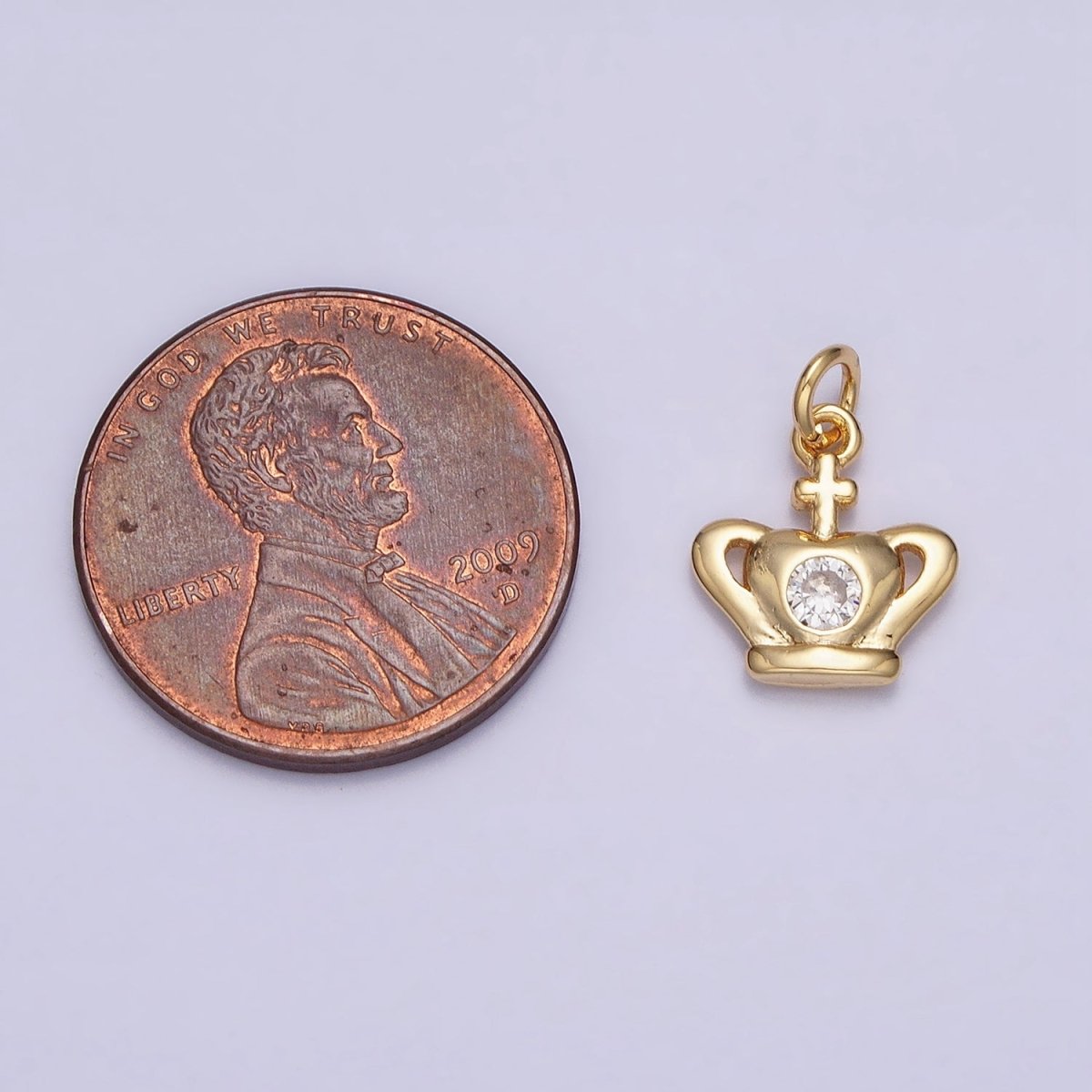 16K Gold Filled Mini Royal Crown Coronation Cross Clear CZ Add-On Charm | AC1156 - DLUXCA