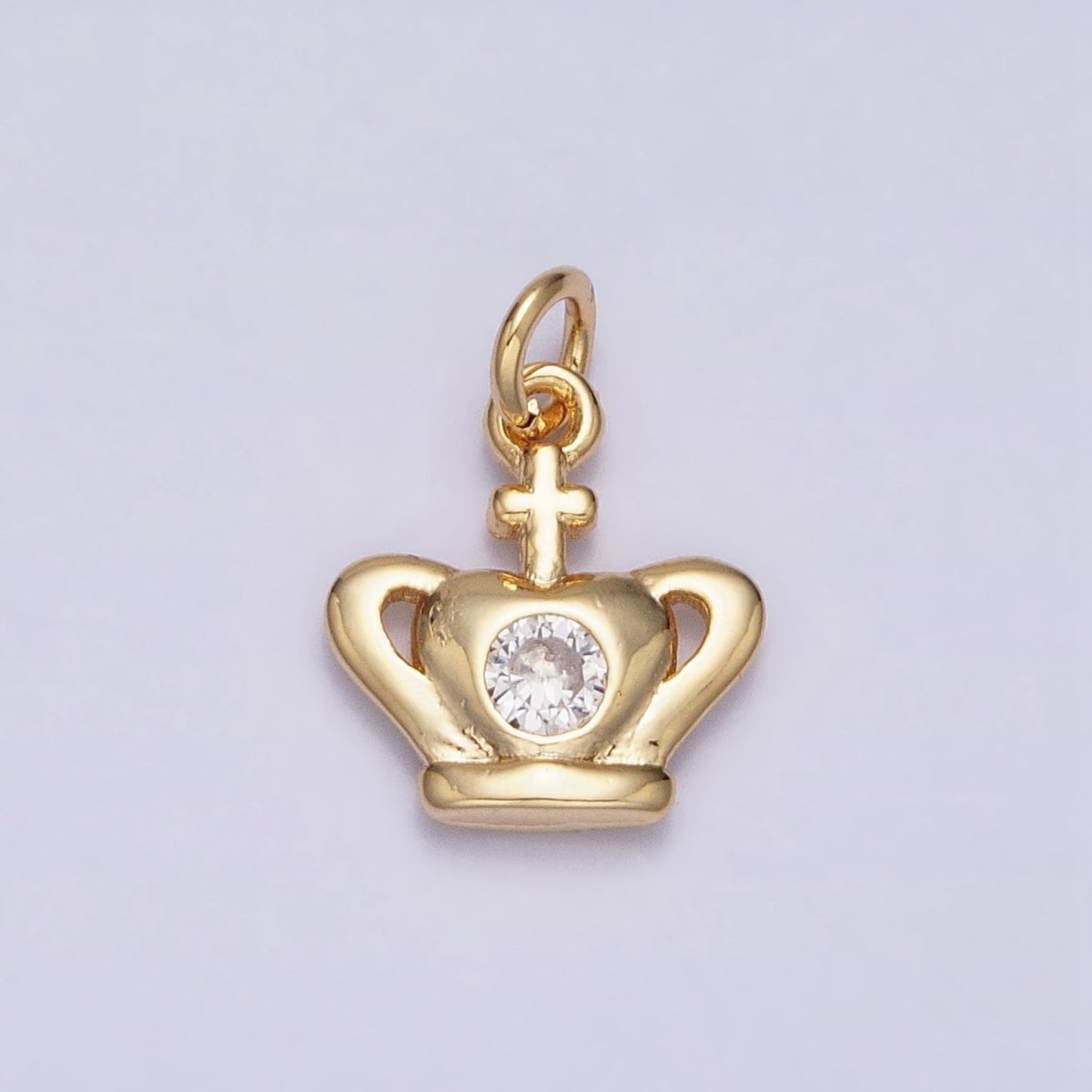 16K Gold Filled Mini Royal Crown Coronation Cross Clear CZ Add-On Charm | AC1156 - DLUXCA