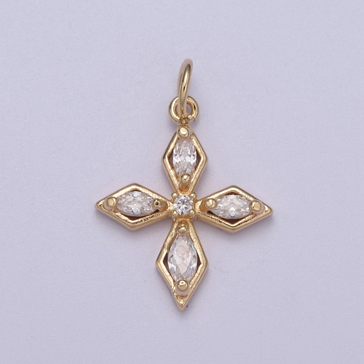 16K Gold Filled Mini Square Passion Religious Cross Marquise CZ Add-On Charm | AC1465 - DLUXCA