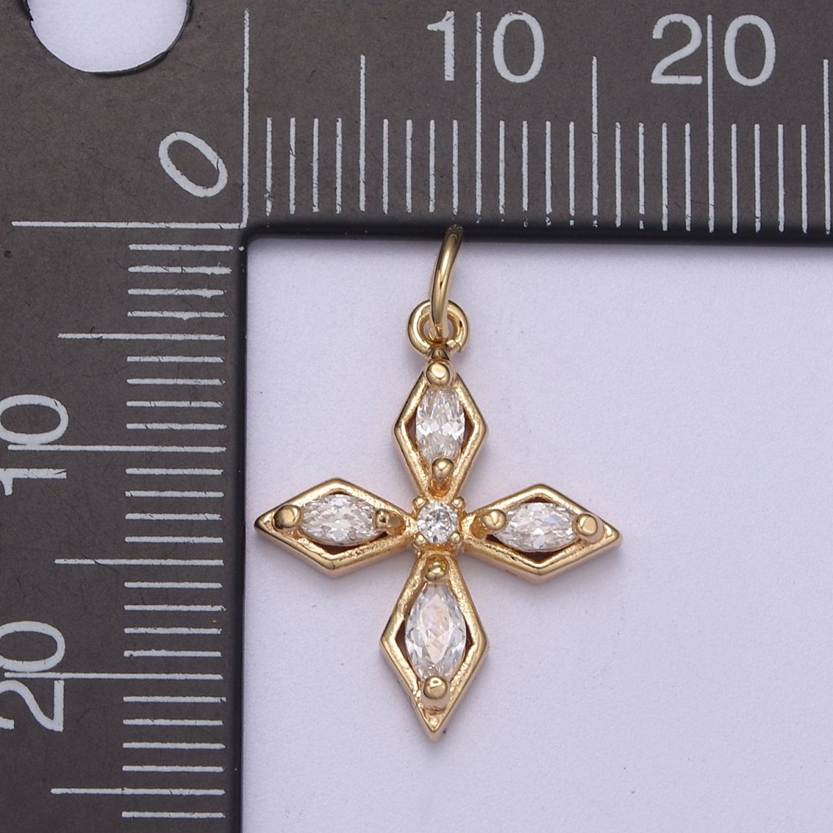 16K Gold Filled Mini Square Passion Religious Cross Marquise CZ Add-On Charm | AC1465 - DLUXCA