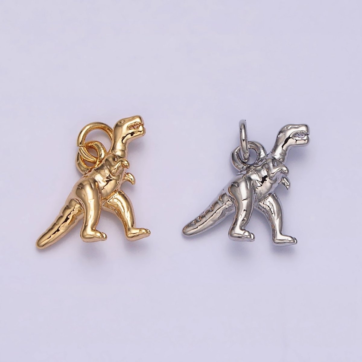 16K Gold Filled Mini T-Rex Dinosaurs Add-On Charm in Gold & Silver | AC-1125 AC-1126 - DLUXCA