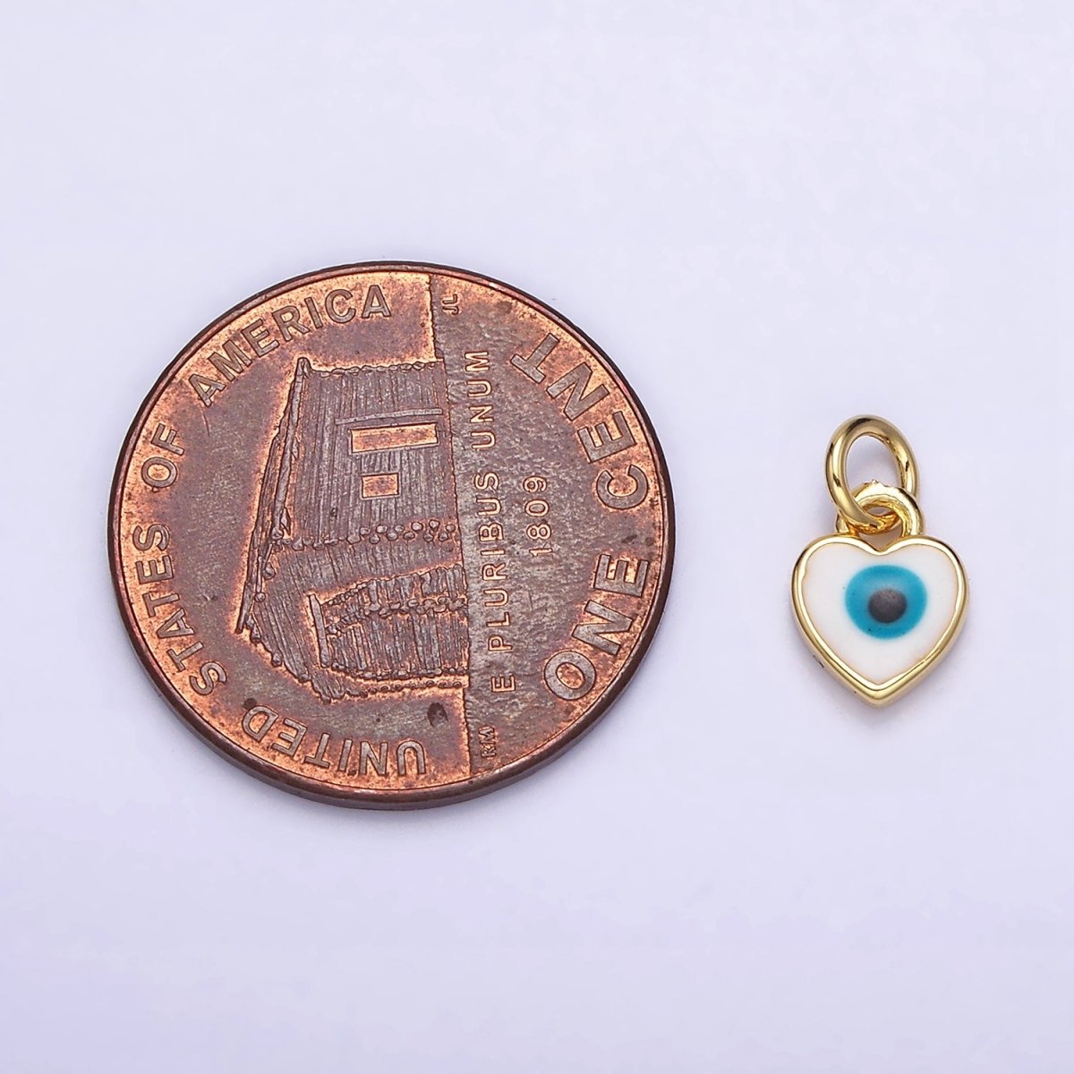 16K Gold Filled Mini Teal Blue Evil Eye Enamel Heart Add-On Charm | AC1174 - DLUXCA