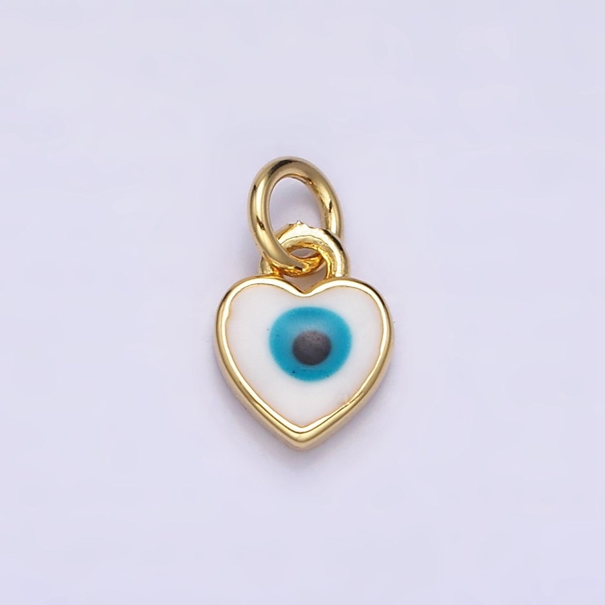 16K Gold Filled Mini Teal Blue Evil Eye Enamel Heart Add-On Charm | AC1174 - DLUXCA