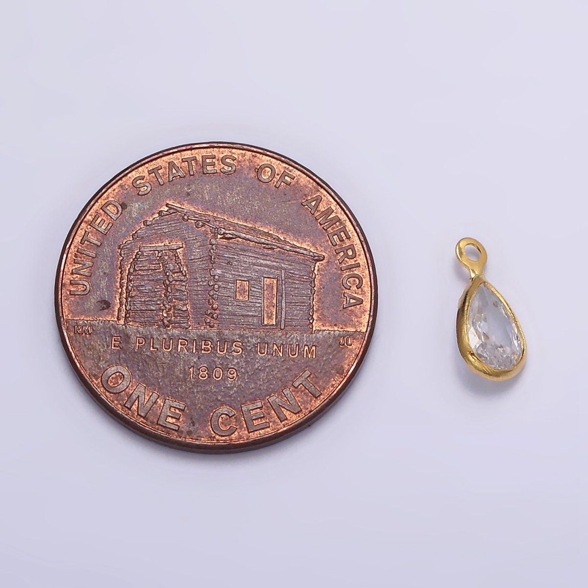 16K Gold Filled Mini Teardrop Clear Crystal CZ Bezel Charm | N971 - DLUXCA