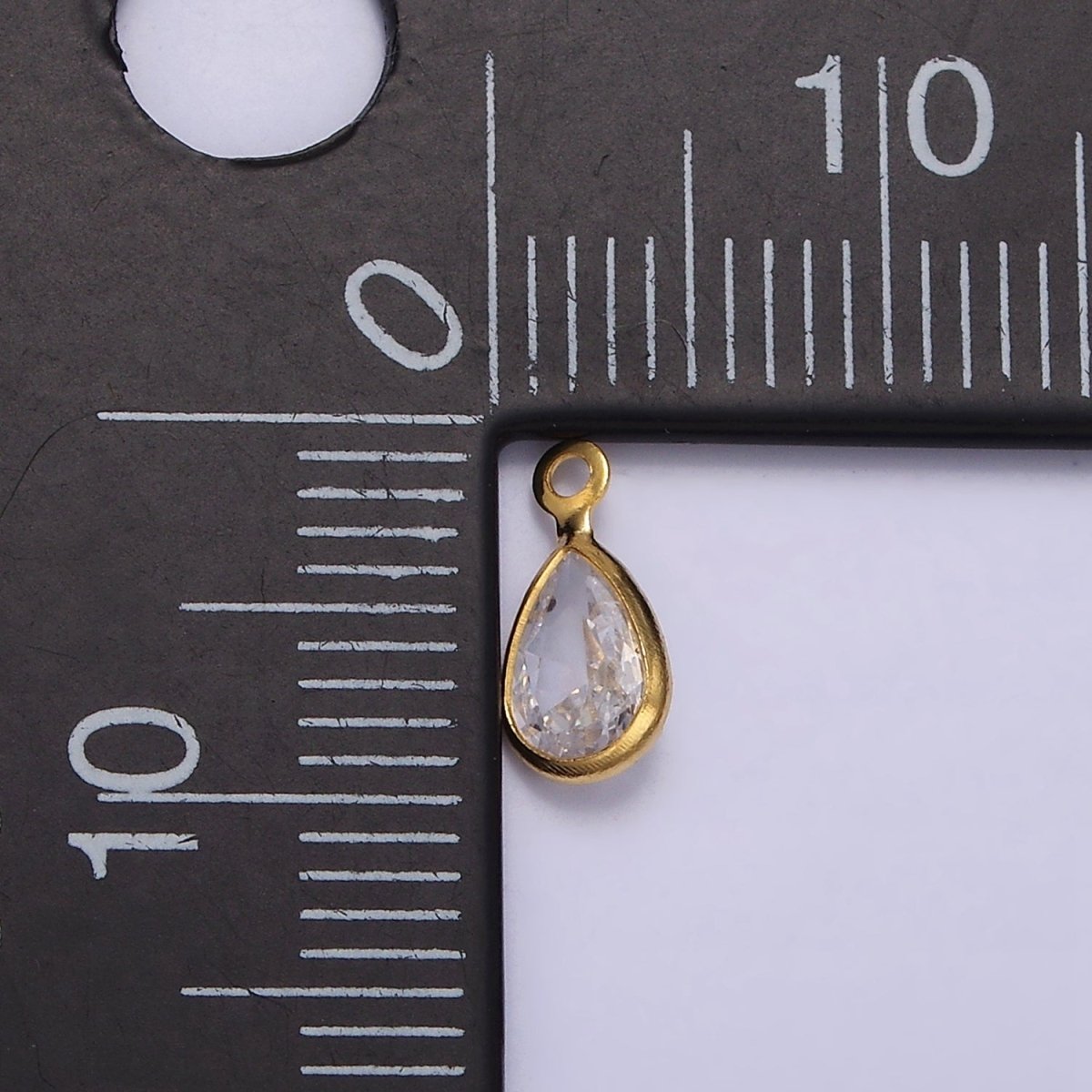 16K Gold Filled Mini Teardrop Clear Crystal CZ Bezel Charm | N971 - DLUXCA