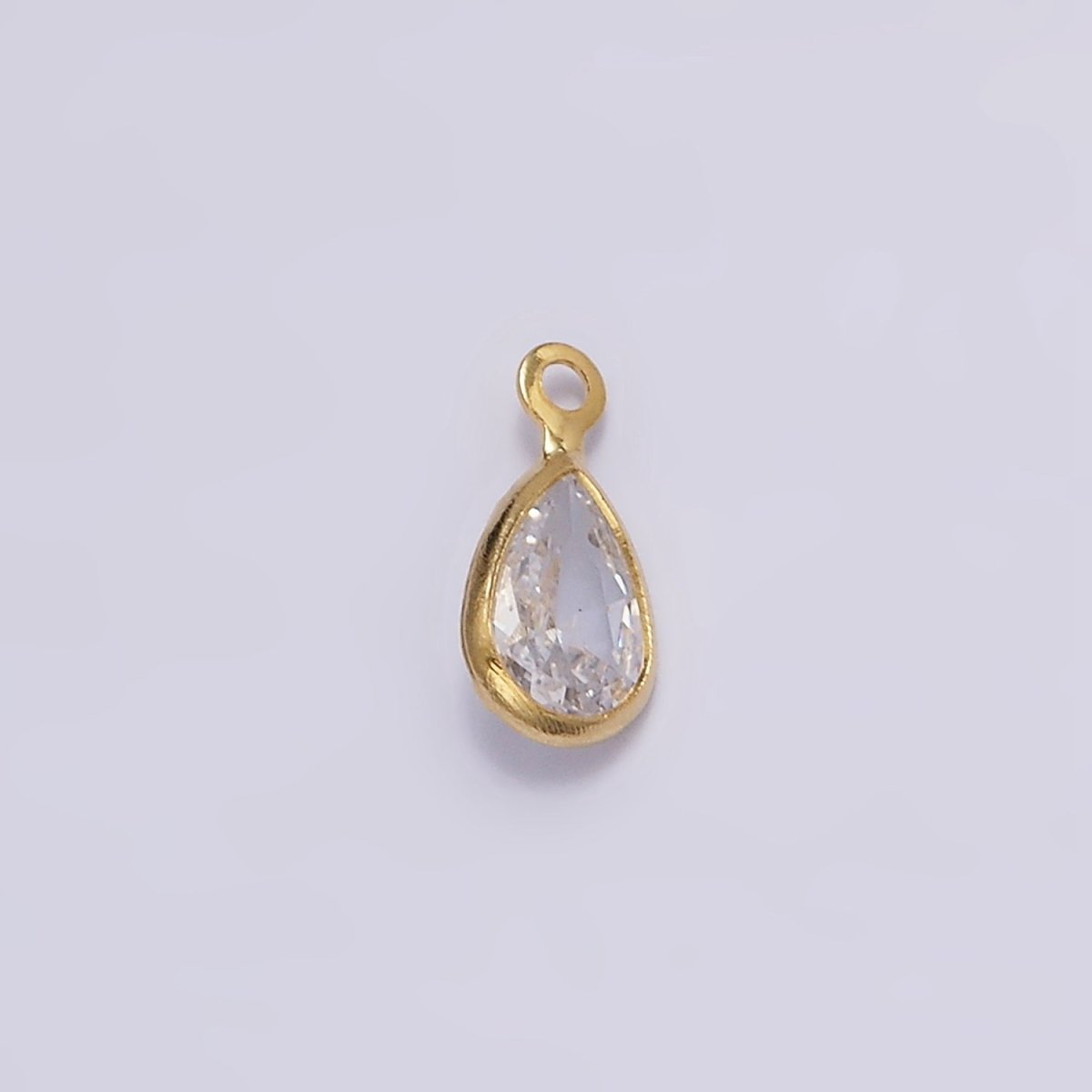 16K Gold Filled Mini Teardrop Clear Crystal CZ Bezel Charm | N971 - DLUXCA