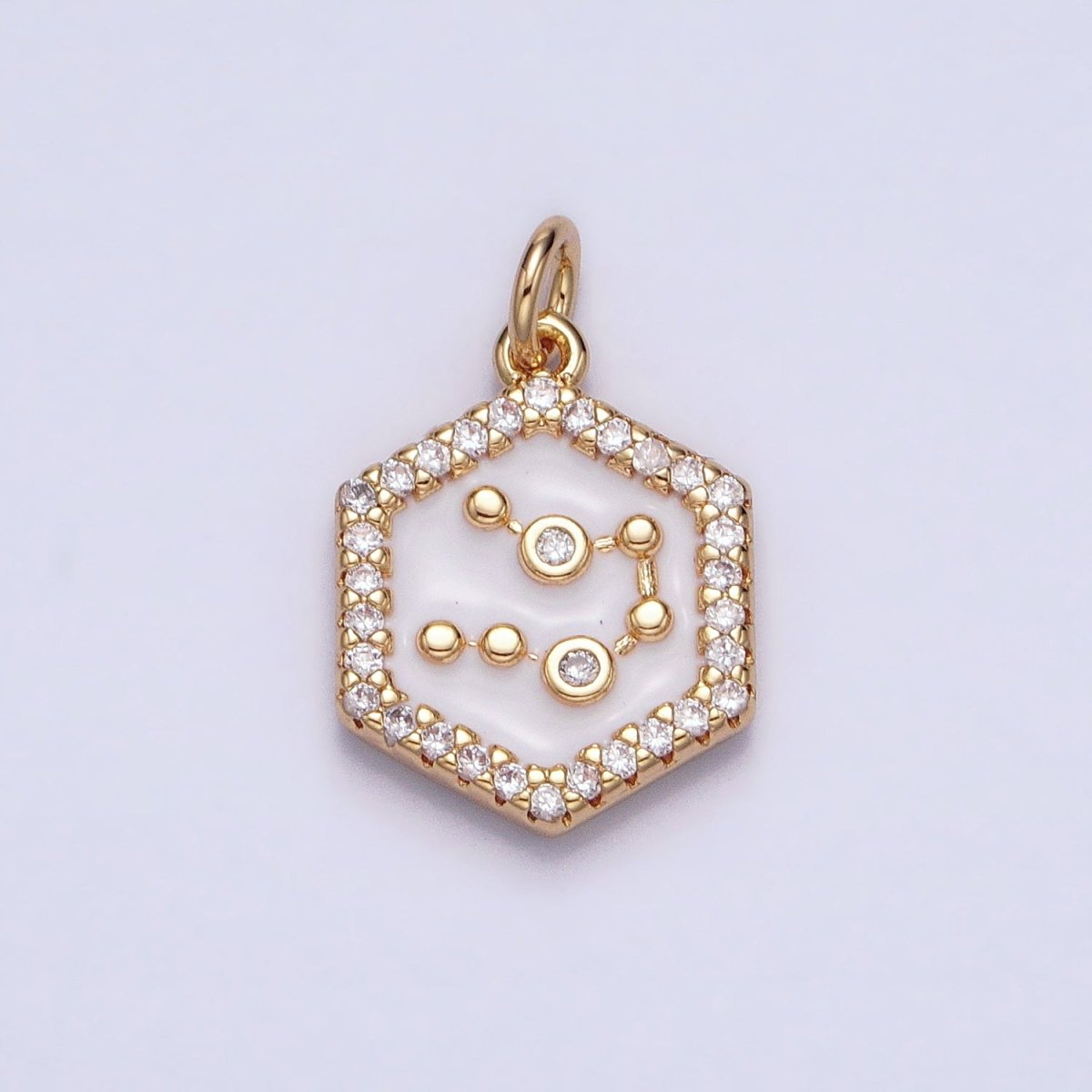 16K Gold Filled Mini Zodiac Sign Birth Star Constellation White Enamel Hexagonal Hammered Add-On Charm | AD383 - AD394 - DLUXCA