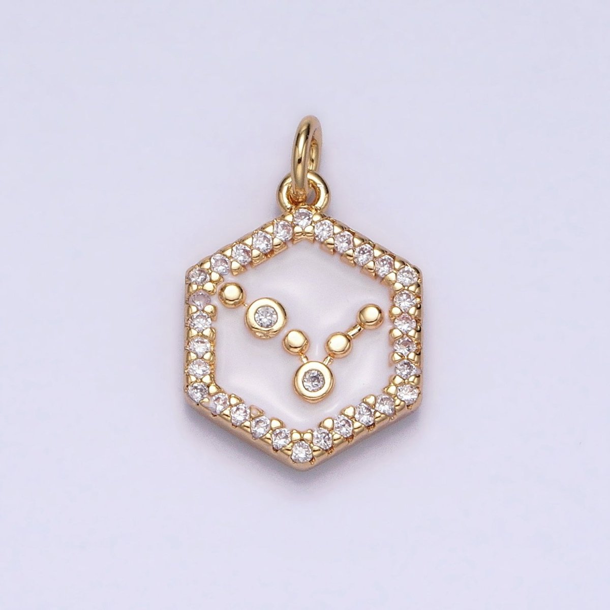 16K Gold Filled Mini Zodiac Sign Birth Star Constellation White Enamel Hexagonal Hammered Add-On Charm | AD383 - AD394 - DLUXCA