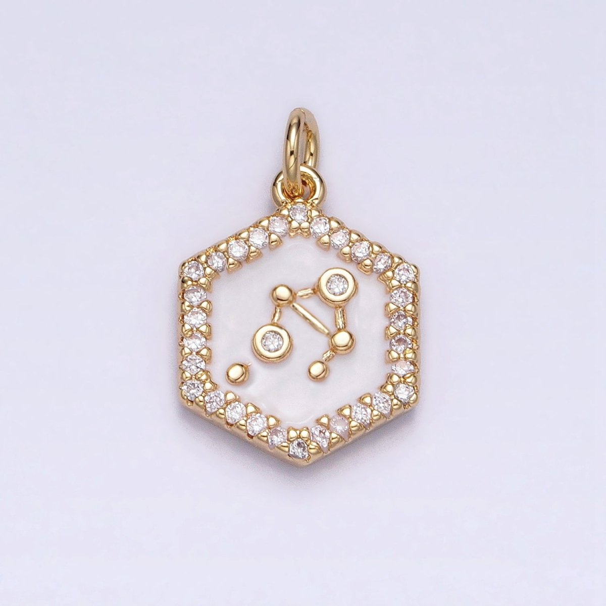 16K Gold Filled Mini Zodiac Sign Birth Star Constellation White Enamel Hexagonal Hammered Add-On Charm | AD383 - AD394 - DLUXCA