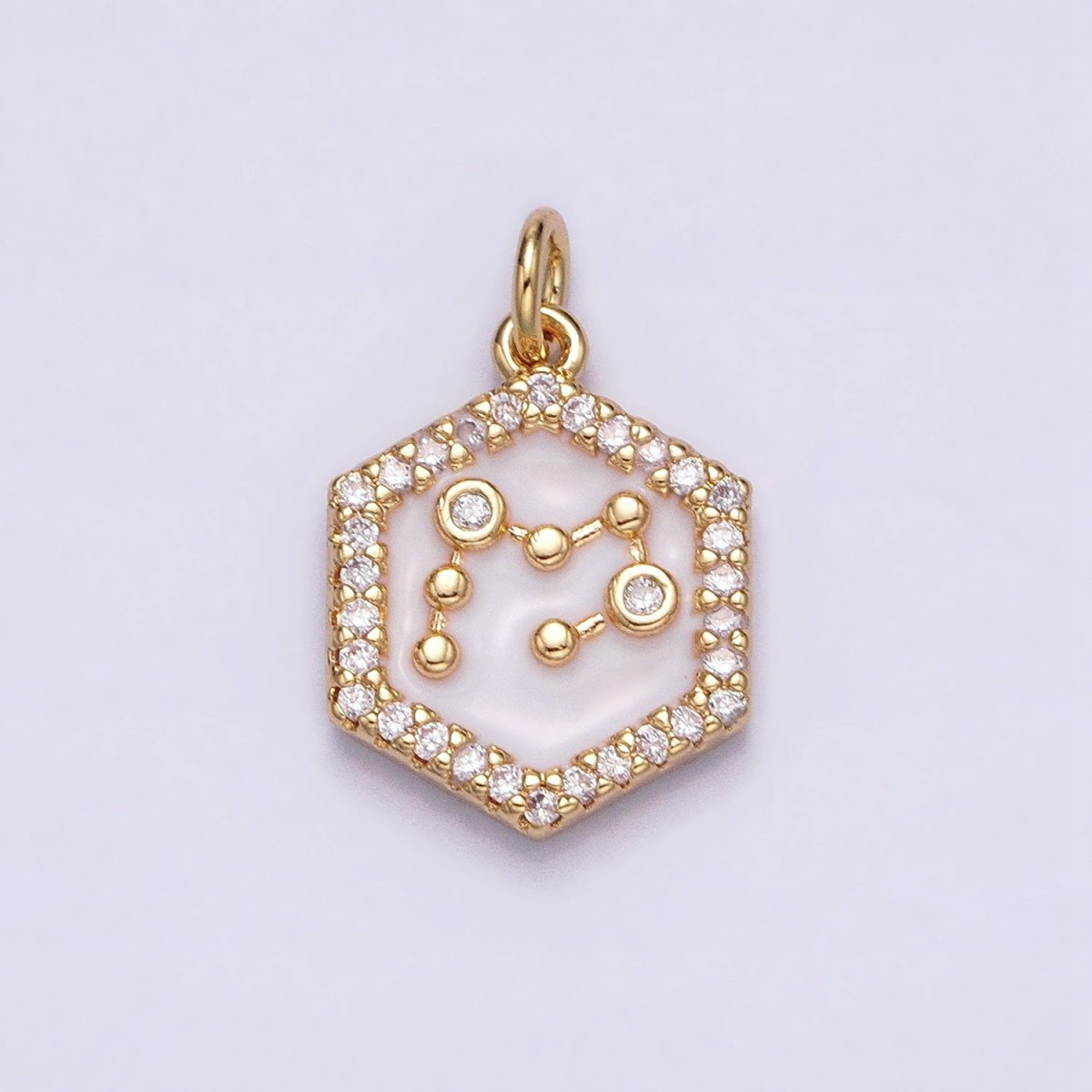 16K Gold Filled Mini Zodiac Sign Birth Star Constellation White Enamel Hexagonal Hammered Add-On Charm | AD383 - AD394 - DLUXCA