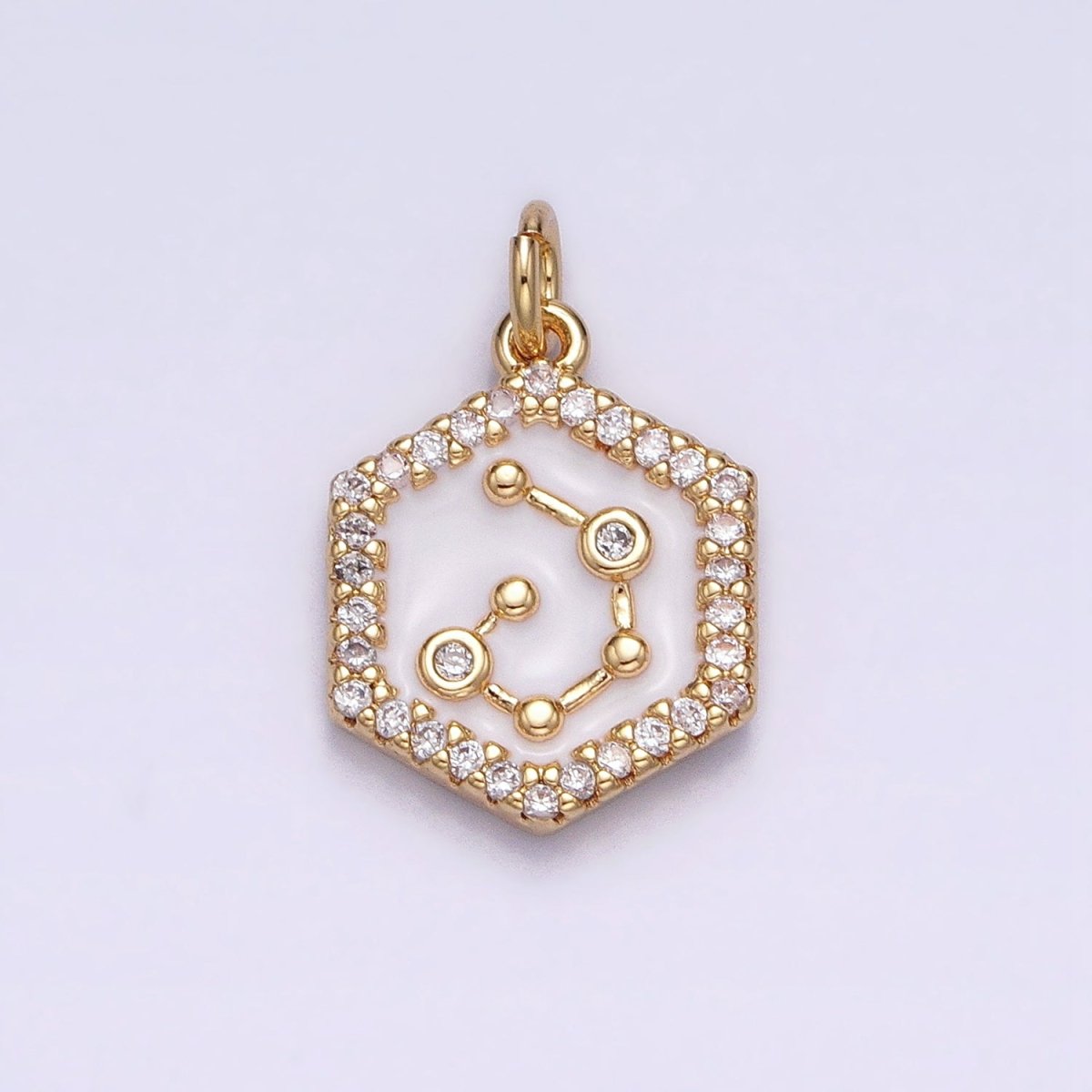 16K Gold Filled Mini Zodiac Sign Birth Star Constellation White Enamel Hexagonal Hammered Add-On Charm | AD383 - AD394 - DLUXCA