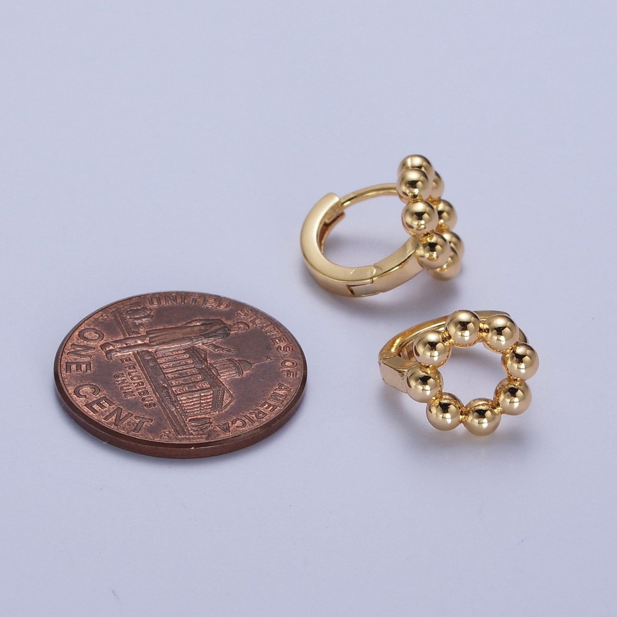 16K Gold Filled Minimalist Round Beaded Bubble Ball Huggie Hoop Earrings | X-849 - DLUXCA